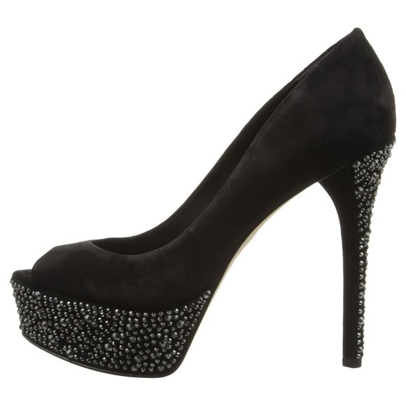 B Brian Atwood | The RealReal B Brian Atwood Women\'s 9.5 Size Black Crystal Suede Platform Pumps Heel Shoes